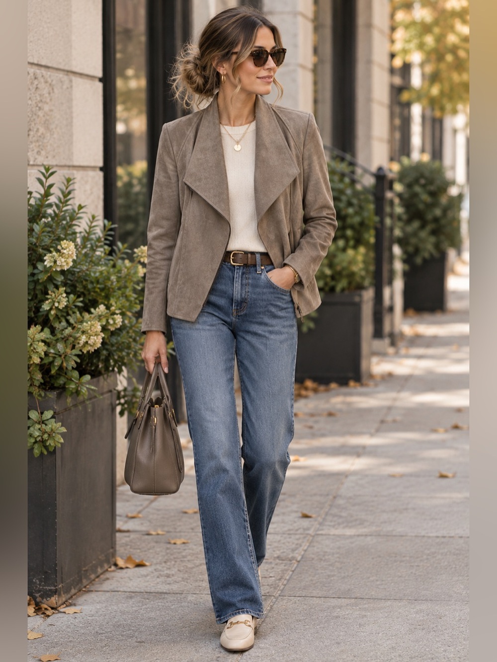 Kut from the Kloth Taupe Faux-Suede Moto Jacket - size M